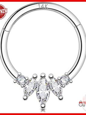 14K Solid Gold Septum Ring 16G 10mm Hinged Segment Daith Piercing Jewelry